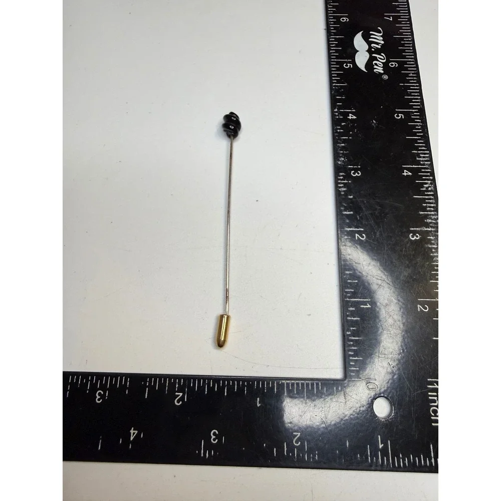 Antique Black Glass Coiled Stick Pin Silver Tone Lapel Scarf Pin 2.5 Inch
